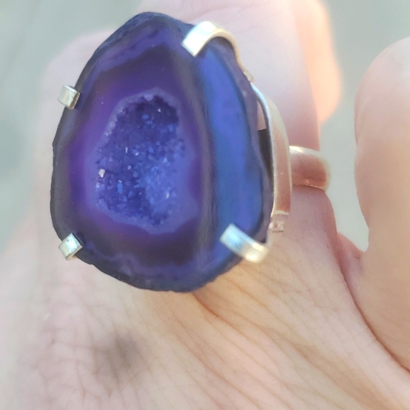 New Solar Quartz Agate Druzy 925 Silver Ring. - Picture 6 of 14